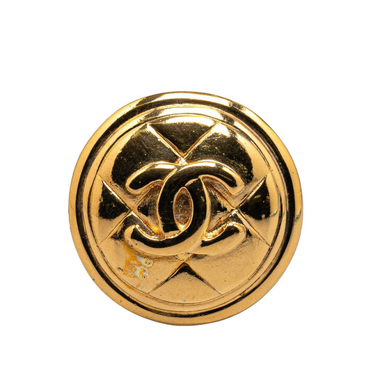 Gold Chanel Gold Plated CC Quilted Round Brooch