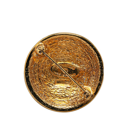 Gold Chanel Gold Plated CC Quilted Round Brooch