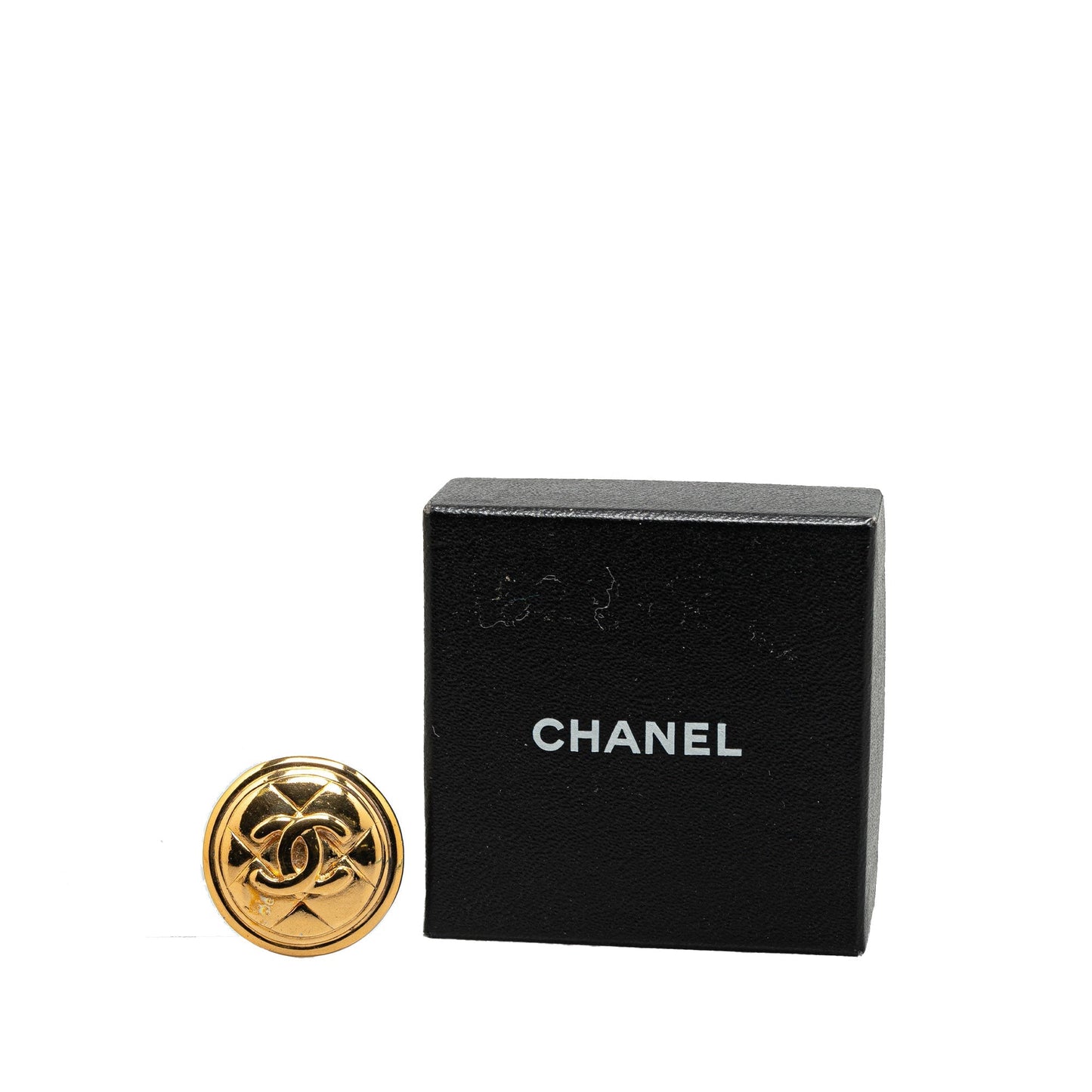 Gold Chanel Gold Plated CC Quilted Round Brooch