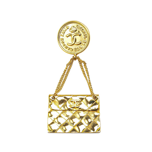 Gold Chanel Gold Plated CC Quilted Flap Bag Brooch