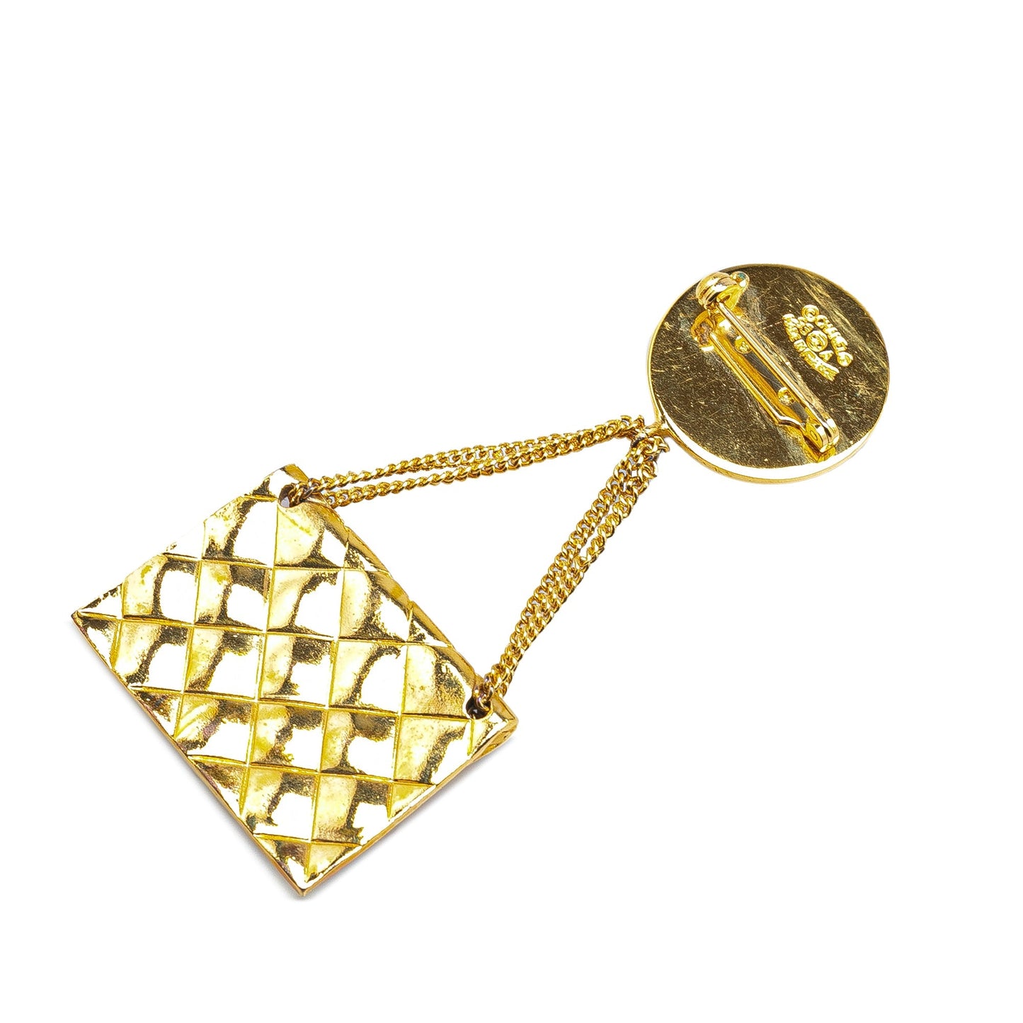 Gold Chanel Gold Plated CC Quilted Flap Bag Brooch