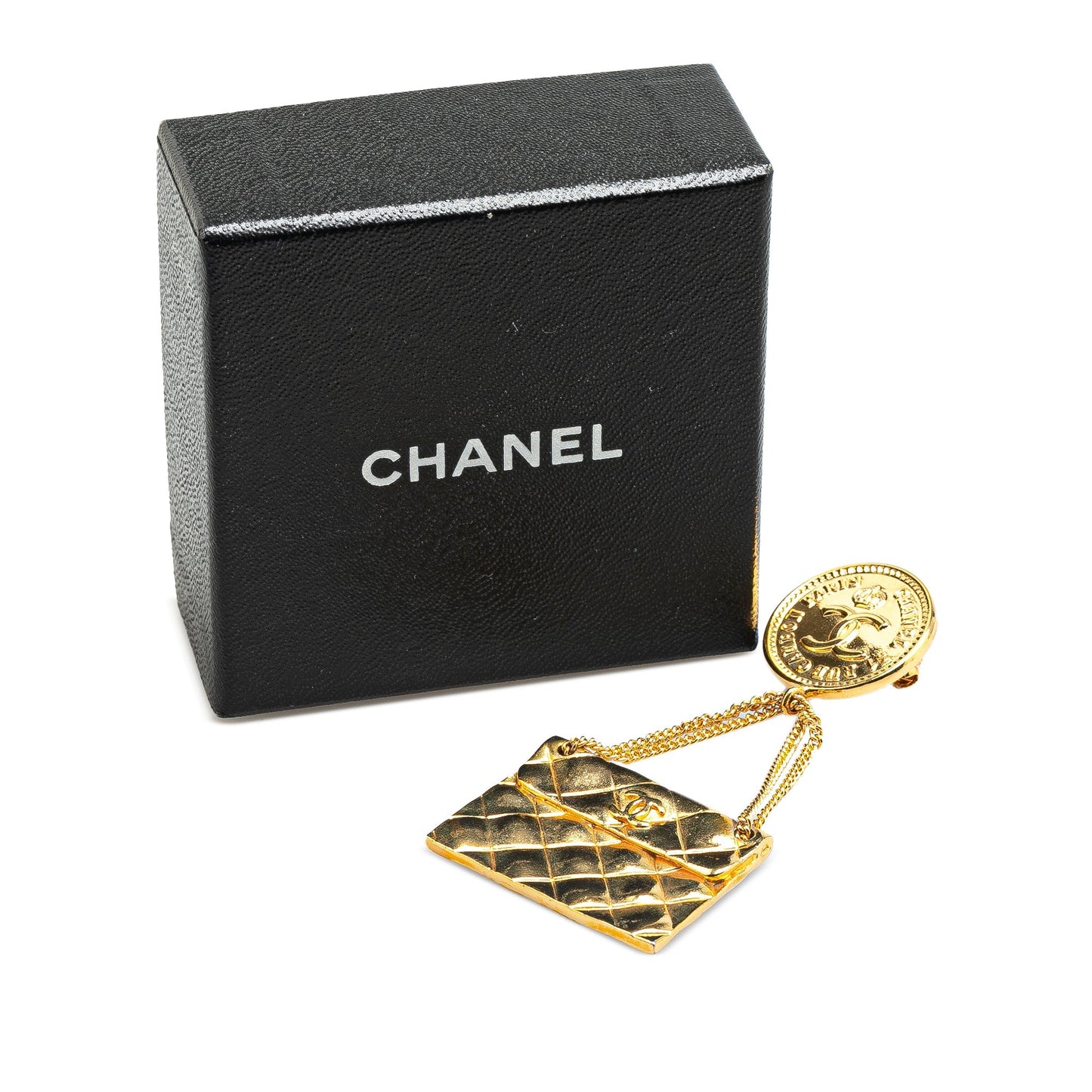 Gold Chanel Gold Plated CC Quilted Flap Bag Brooch