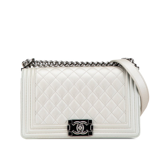 Gray Chanel Medium Metallic Caviar Boy Flap Crossbody Bag