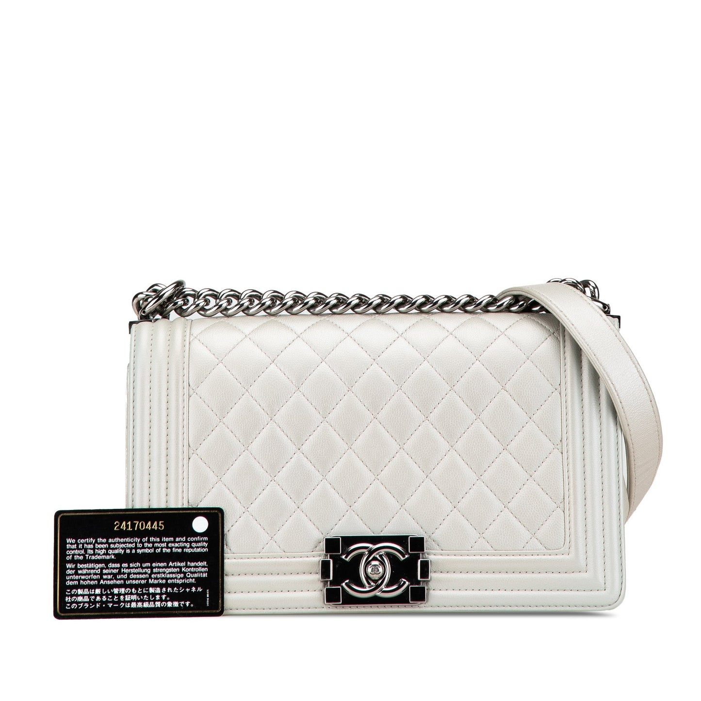Gray Chanel Medium Metallic Caviar Boy Flap Crossbody Bag