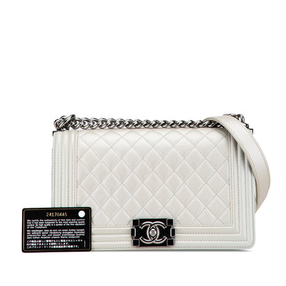 Gray Chanel Medium Metallic Caviar Boy Flap Crossbody Bag