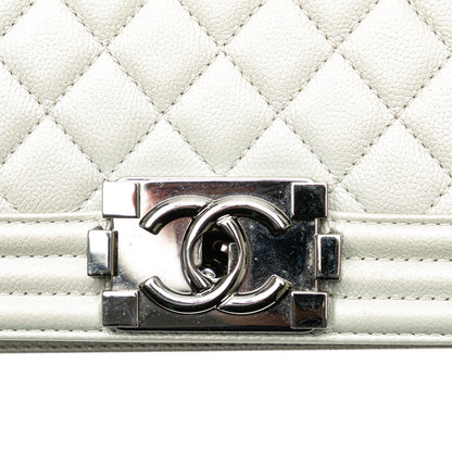 Gray Chanel Medium Metallic Caviar Boy Flap Crossbody Bag