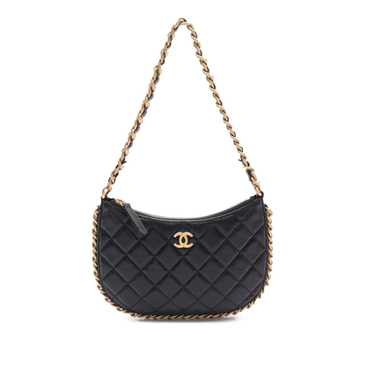 Black Chanel Small Quilted Lambskin Chain Around Hobo