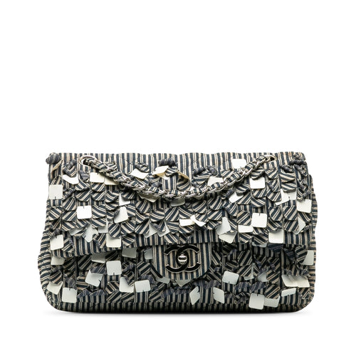 Chanel Sac Medium Cotton Striped Double Flap