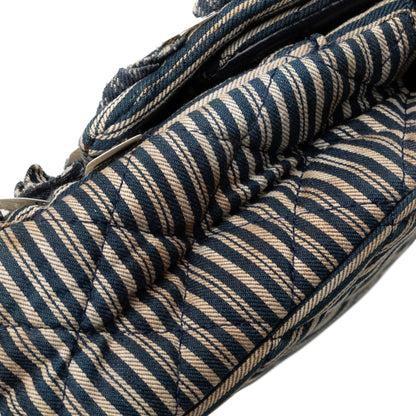 Blue Chanel Medium Cotton Striped Double Flap Shoulder Bag
