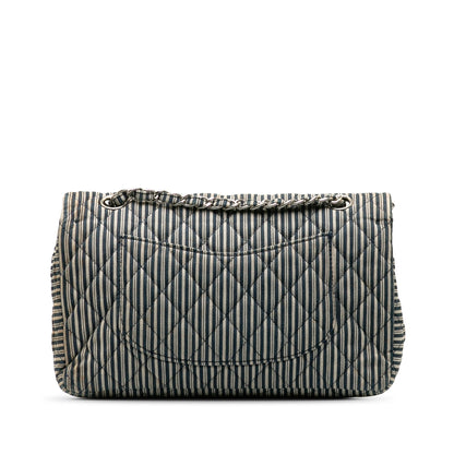Chanel Sac Medium Cotton Striped Double Flap