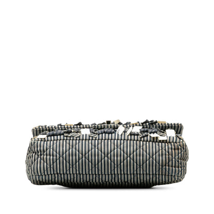 Blue Chanel Medium Cotton Striped Double Flap Shoulder Bag