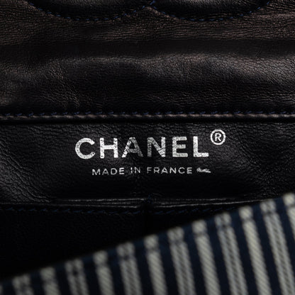 Blue Chanel Medium Cotton Striped Double Flap Shoulder Bag