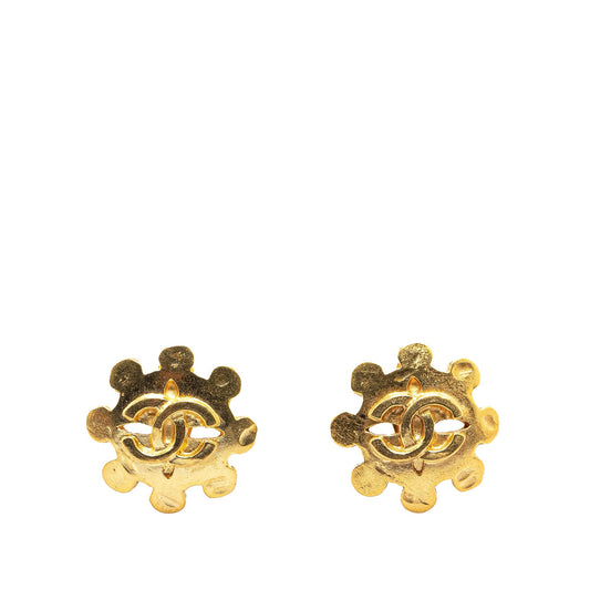 Gold Chanel Gold Plated CC Flower Clip On Earrings