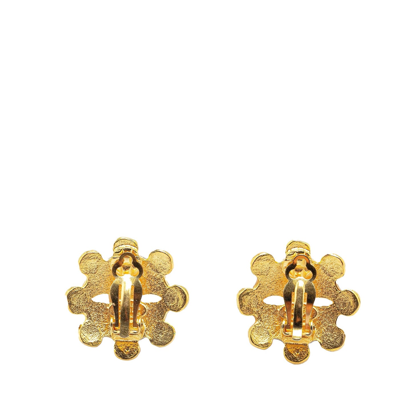 Gold Chanel Gold Plated CC Flower Clip On Earrings