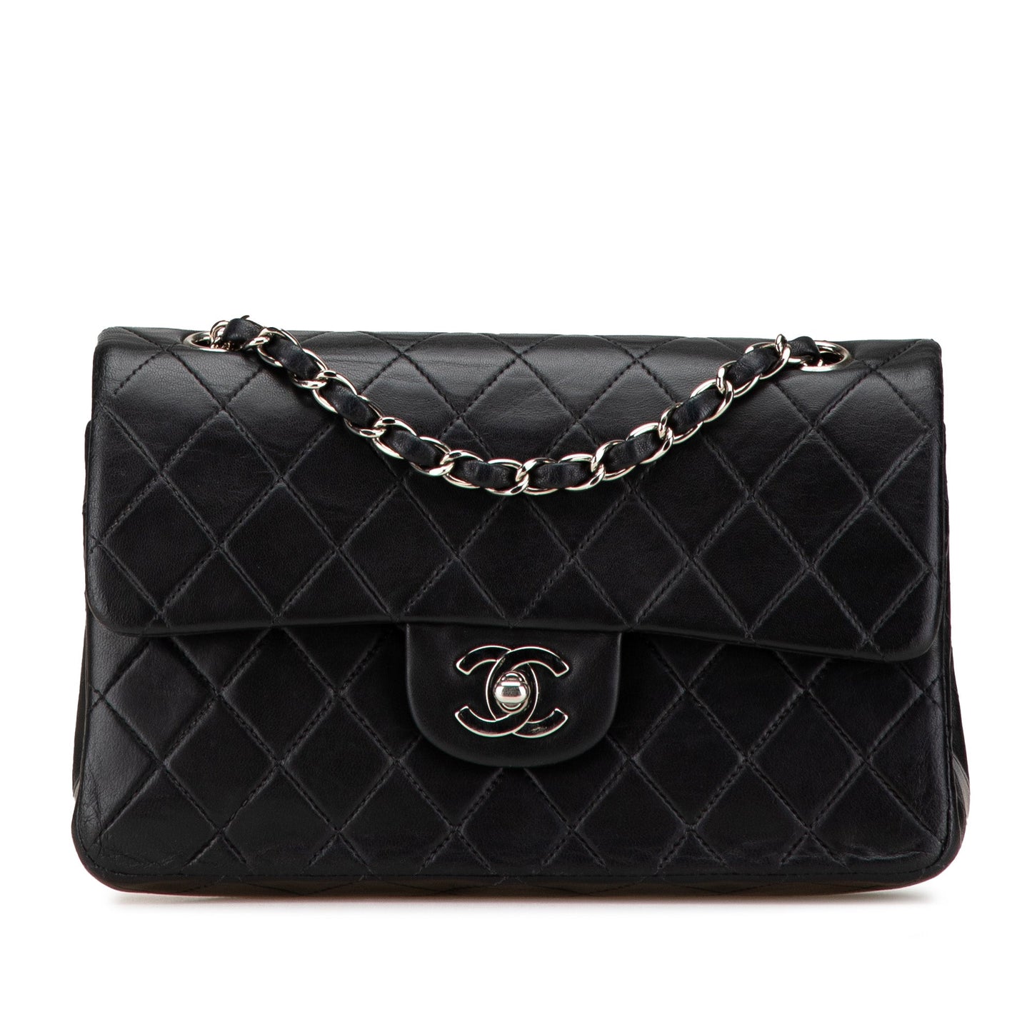 Black Chanel Small Classic Lambskin Double Flap Shoulder Bag