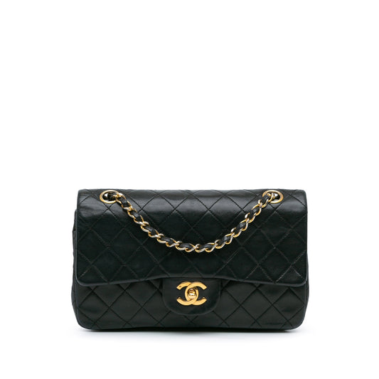 Black Chanel Small Classic Lambskin Double Flap Shoulder Bag