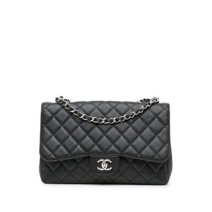 Black Chanel Jumbo Classic Caviar Single Flap Shoulder Bag