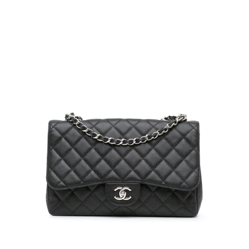 Black Chanel Jumbo Classic Caviar Single Flap Shoulder Bag