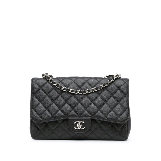 Black Chanel Jumbo Classic Caviar Single Flap Shoulder Bag