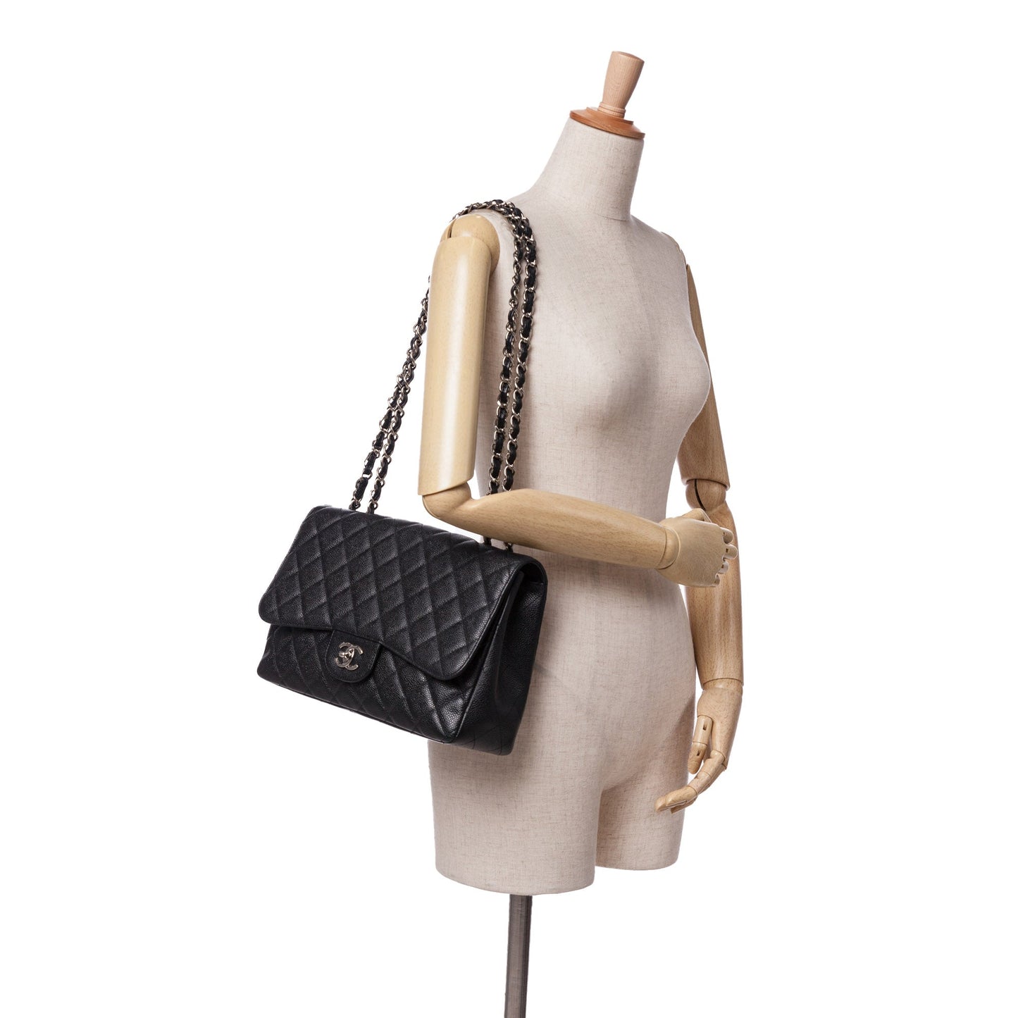 Black Chanel Jumbo Classic Caviar Single Flap Shoulder Bag