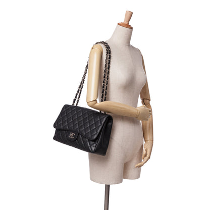 Black Chanel Jumbo Classic Caviar Single Flap Shoulder Bag