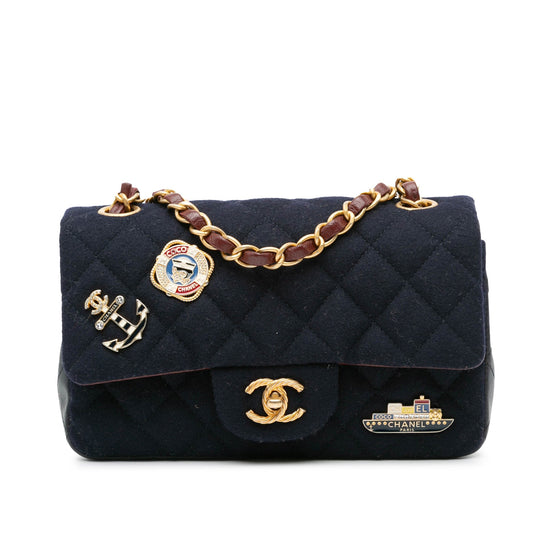 Blue Chanel Mini Rectangular Classic Jersey Sailor Single Flap Crossbody Bag