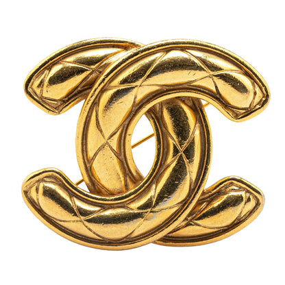 Gold Chanel Gold Plated CC Quilted Brooch
