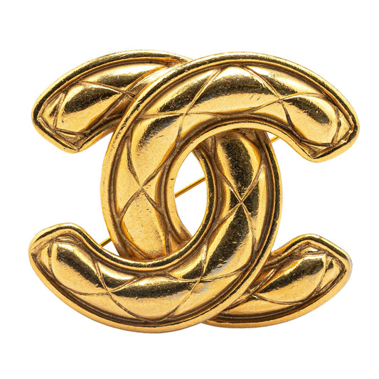 Gold Chanel Gold Plated CC Quilted Brooch