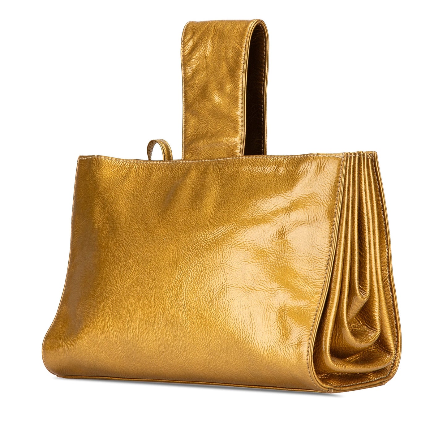Gold Chanel Metallic Patent Mademoiselle Lock Convertible Wrist Clutch Bag