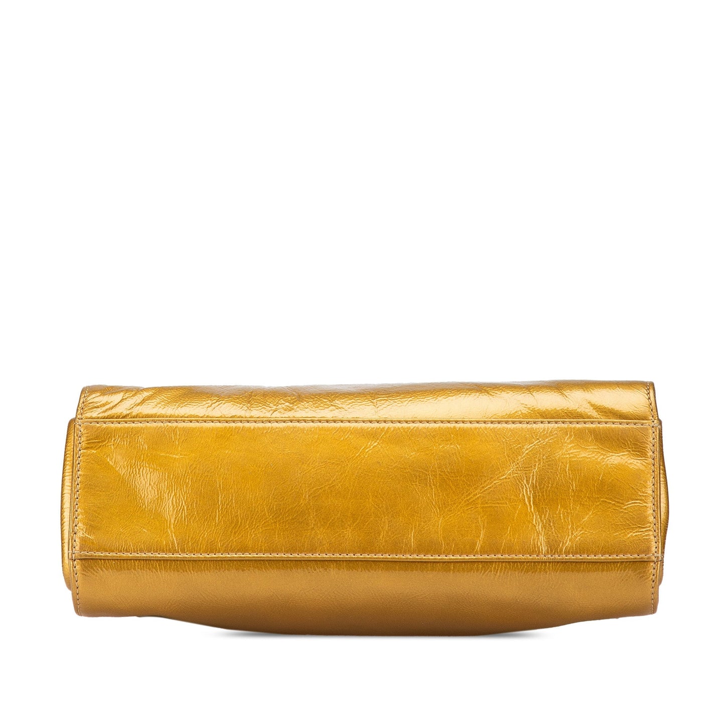 Gold Chanel Metallic Patent Mademoiselle Lock Convertible Wrist Clutch Bag