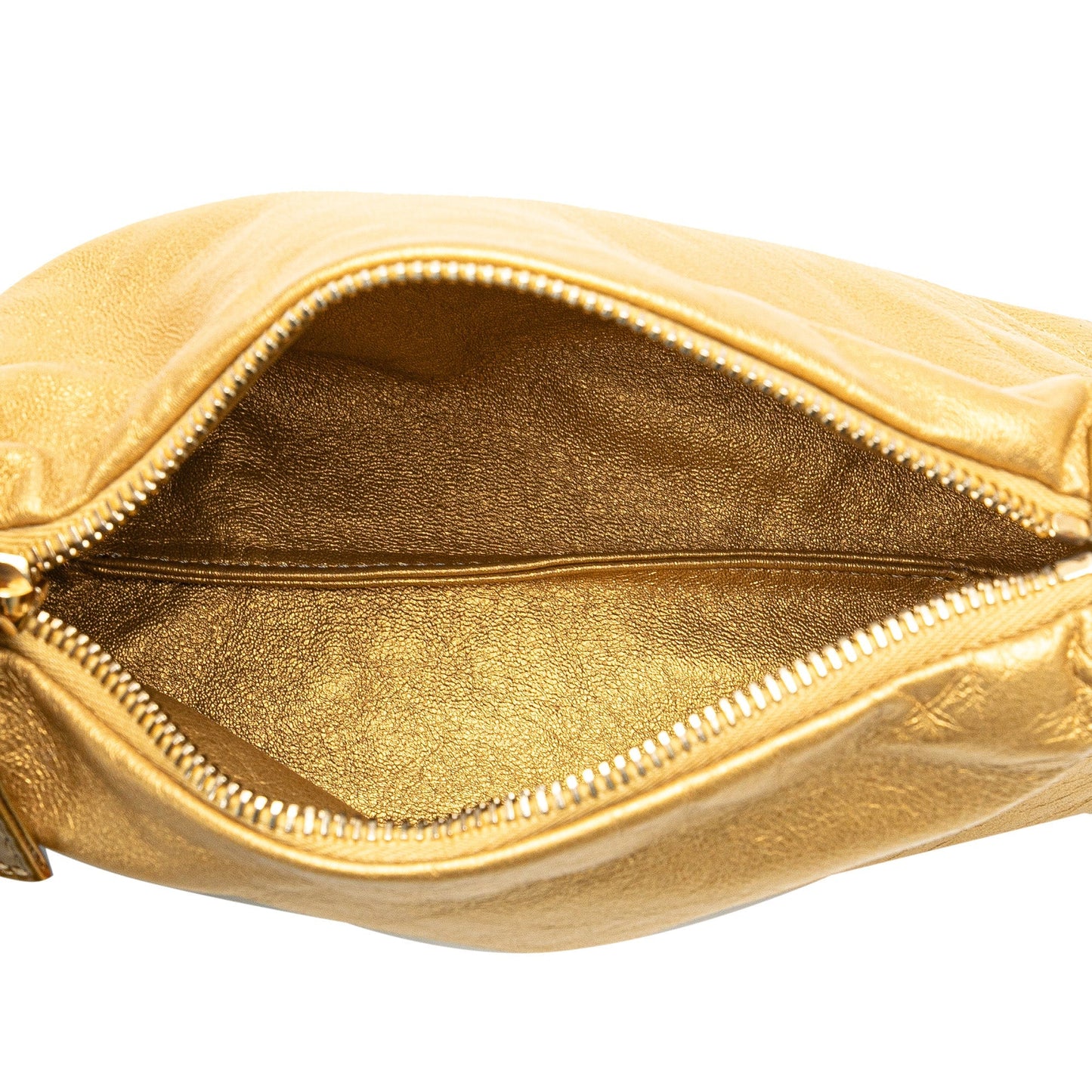 Gold Chanel Metallic Patent Mademoiselle Lock Convertible Wrist Clutch Bag