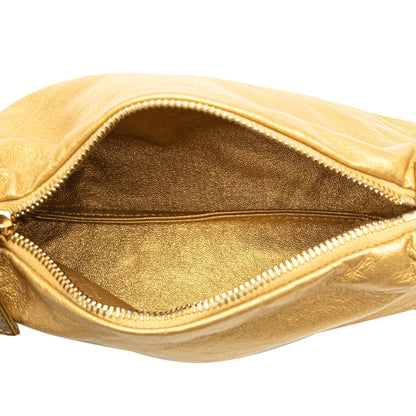 Gold Chanel Metallic Patent Mademoiselle Lock Convertible Wrist Clutch Bag