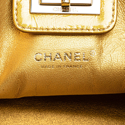 Gold Chanel Metallic Patent Mademoiselle Lock Convertible Wrist Clutch Bag