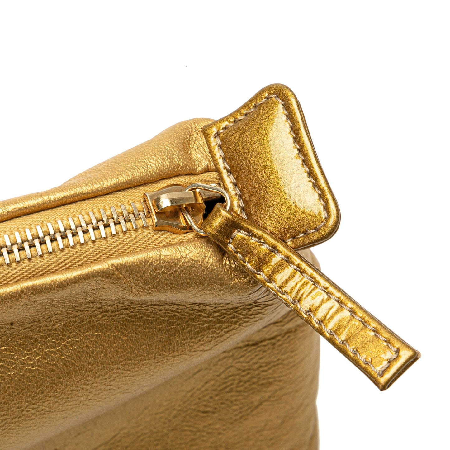 Gold Chanel Metallic Patent Mademoiselle Lock Convertible Wrist Clutch Bag