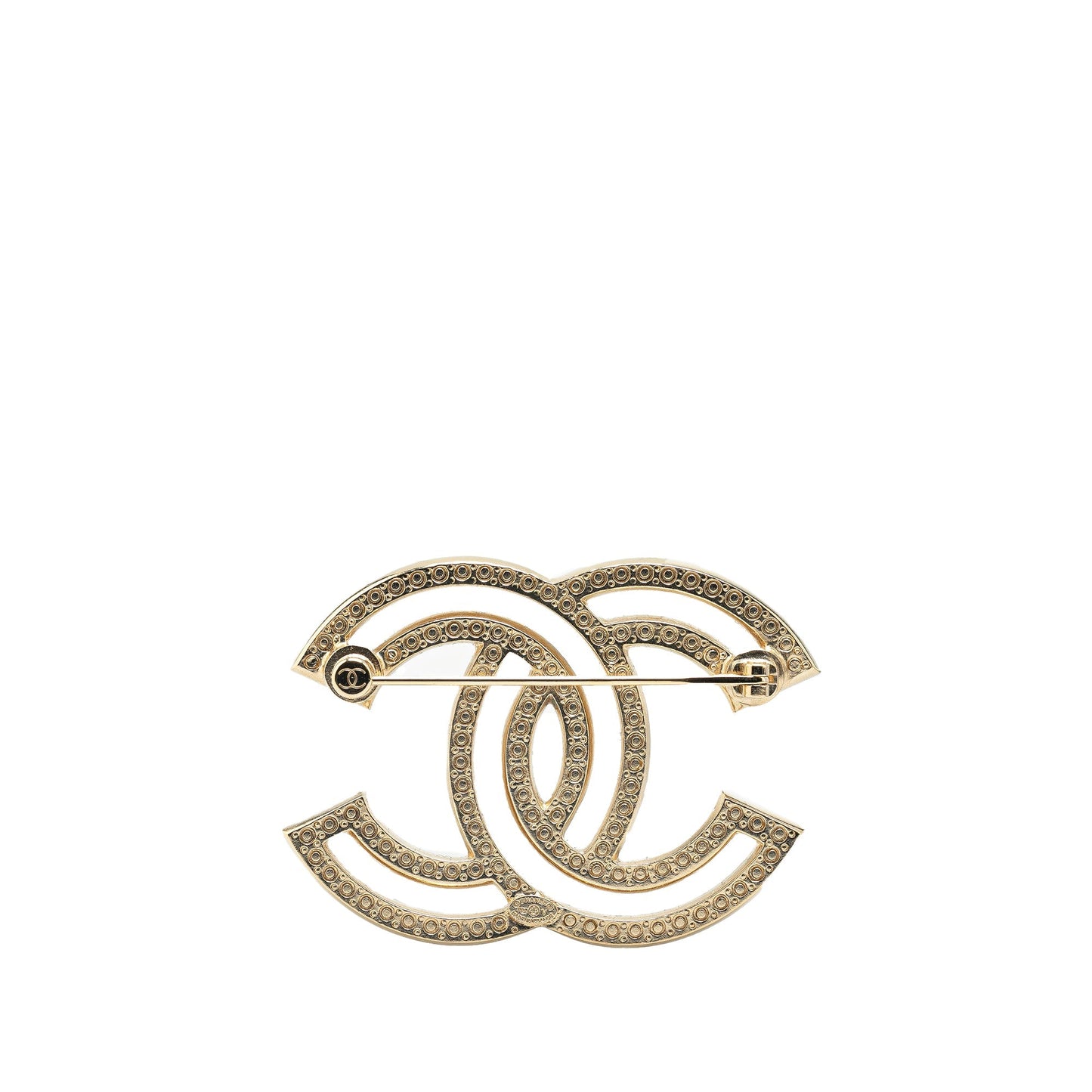 Gold Chanel Gold Plated CC Rhinestone Brooch