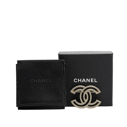 Gold Chanel Gold Plated CC Rhinestone Brooch