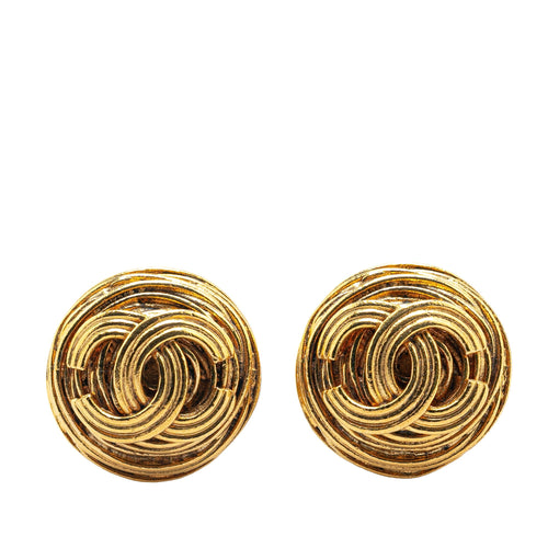 Gold Chanel Gold Plated CC Round Clip On Earrings