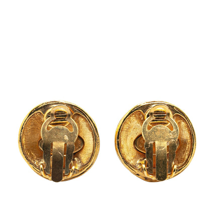 Gold Chanel Gold Plated CC Round Clip On Earrings
