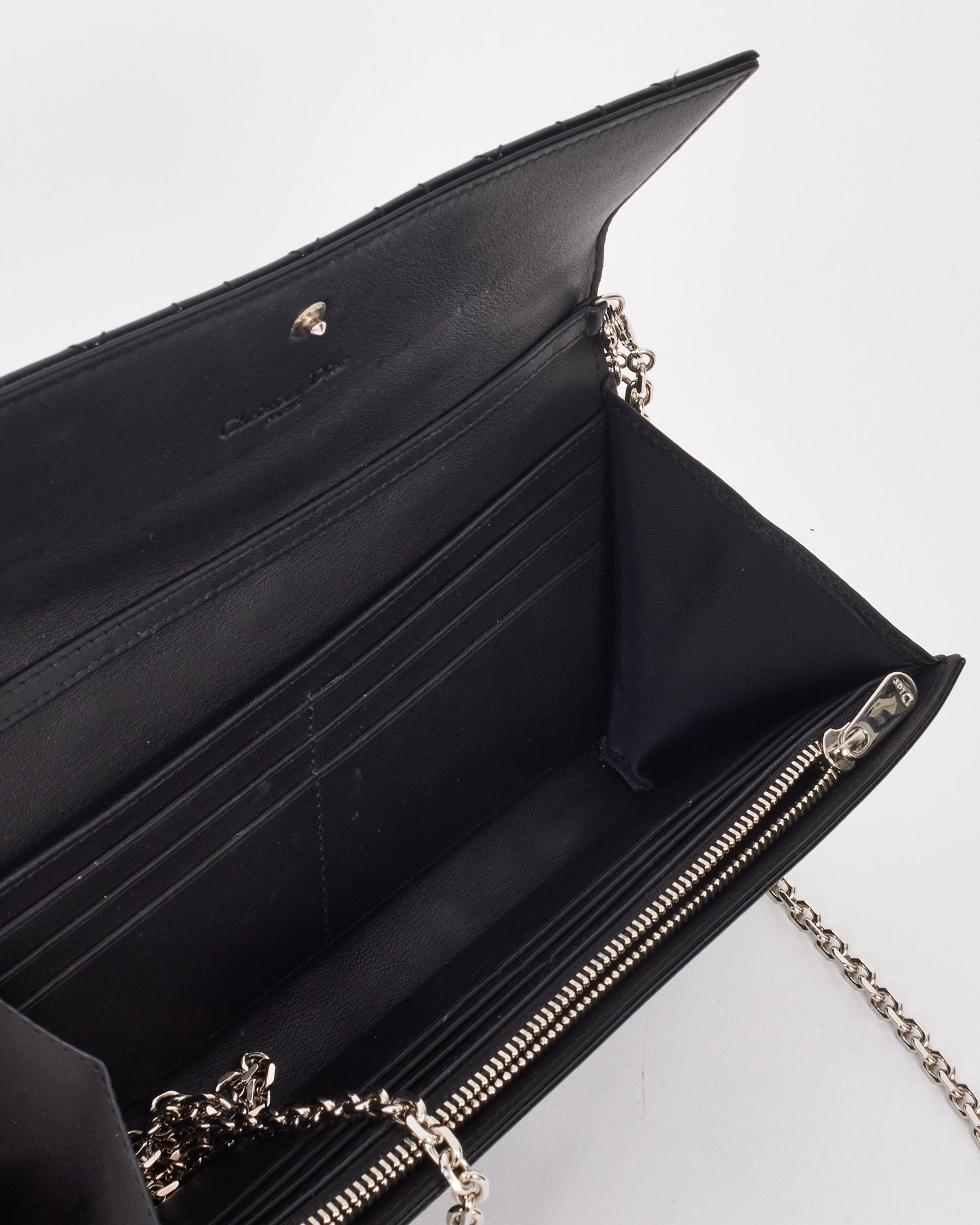 Dior Black Patent Leather Lady Dior Wallet on Chain