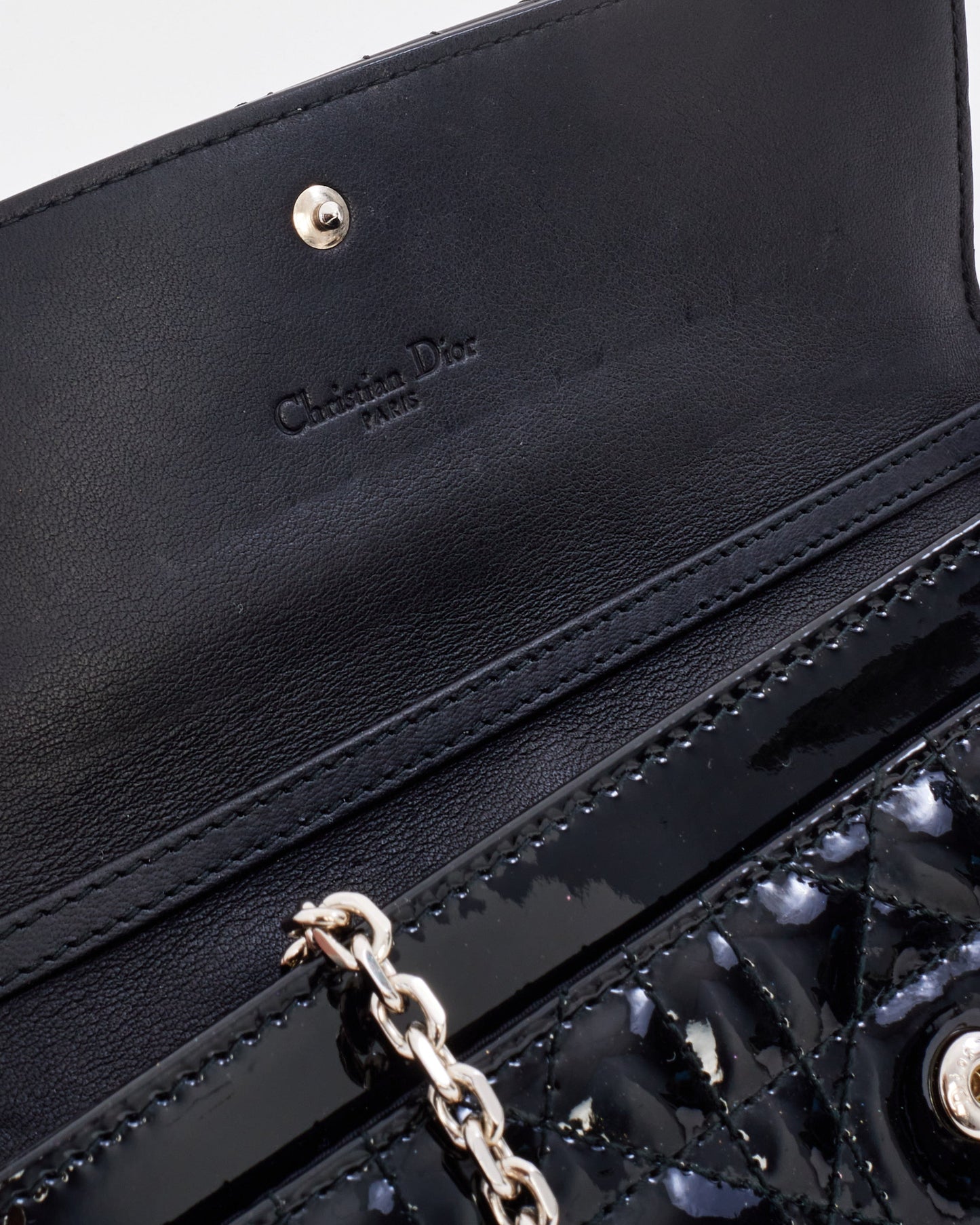 Dior Black Patent Leather Lady Dior Wallet on Chain