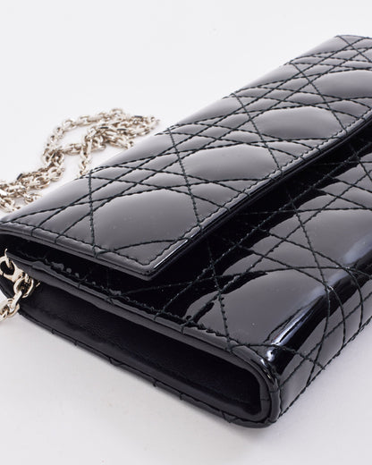 Dior Black Patent Leather Lady Dior Wallet on Chain