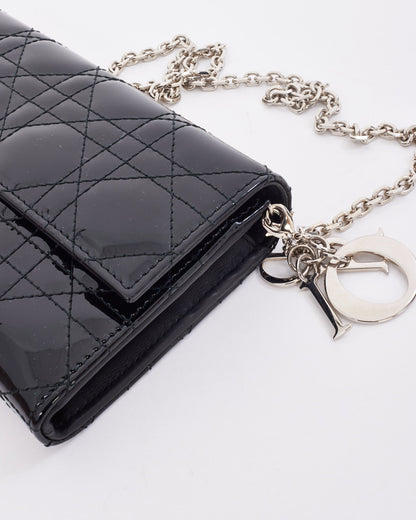 Dior Black Patent Leather Lady Dior Wallet on Chain