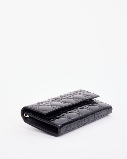 Dior Black Patent Leather Lady Dior Wallet on Chain