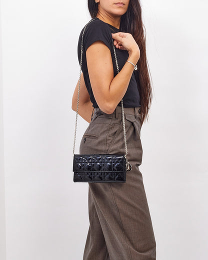 Dior Black Patent Leather Lady Dior Wallet on Chain