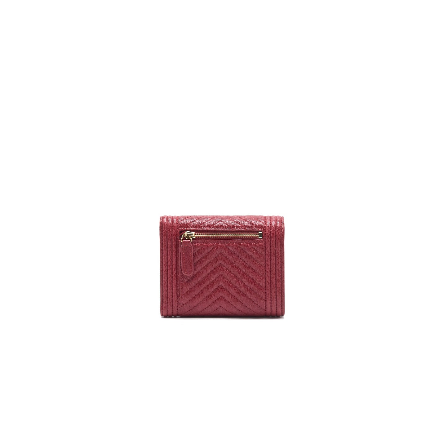 Chanel Caviar Chevron Quilted Boy Compact Wallet Red