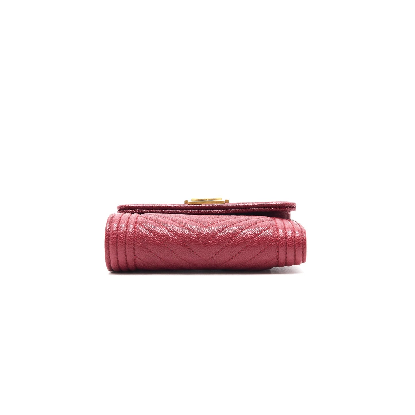 Chanel Caviar Chevron Quilted Boy Compact Wallet Red