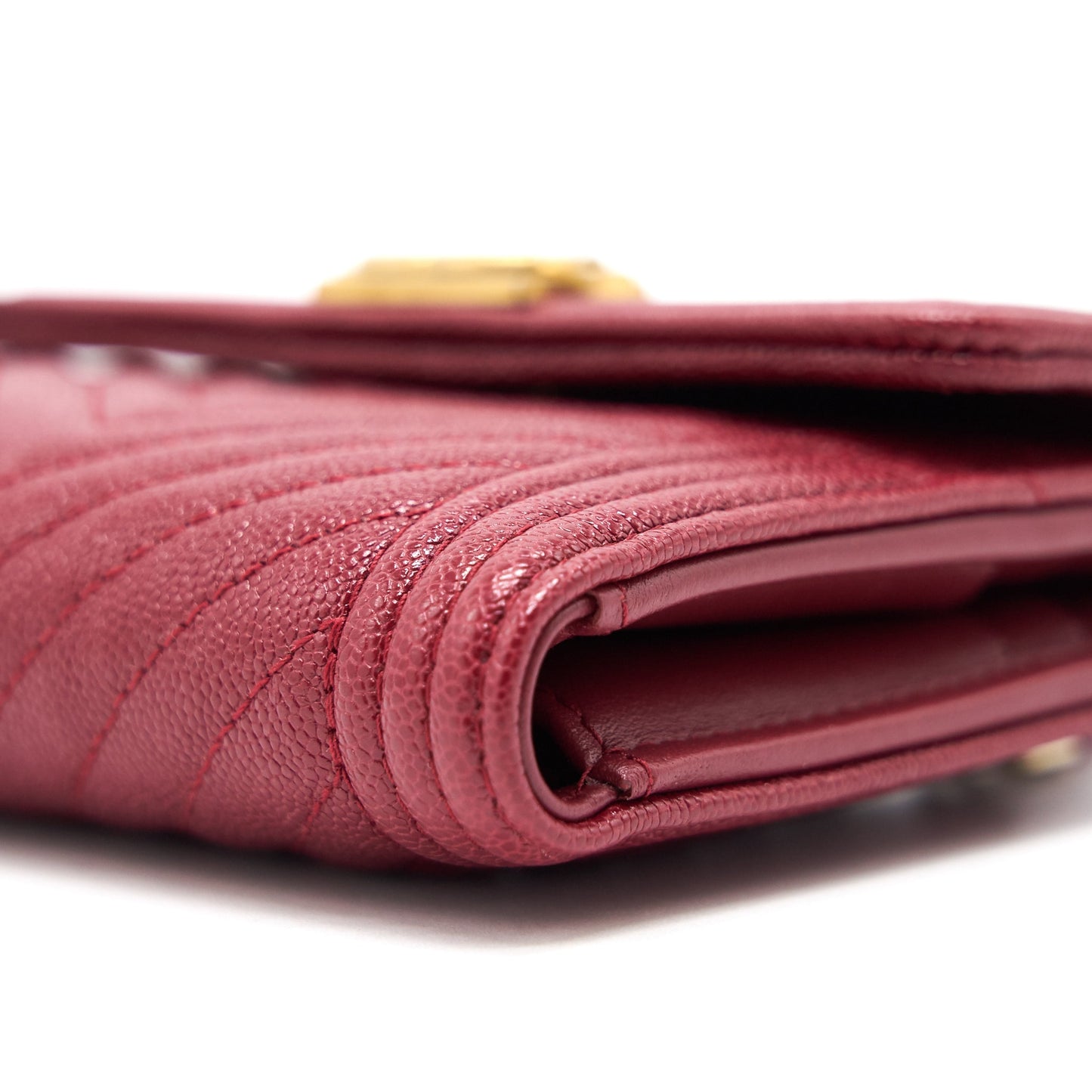 Chanel Caviar Chevron Quilted Boy Compact Wallet Red