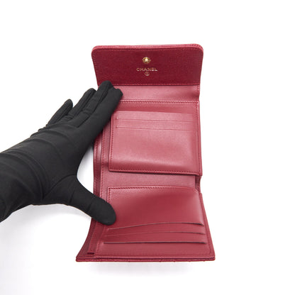 Chanel Caviar Chevron Quilted Boy Compact Wallet Red