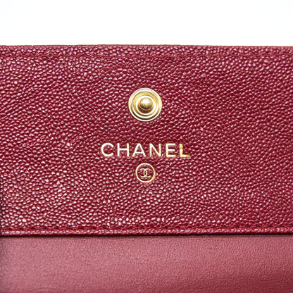 Chanel Caviar Chevron Quilted Boy Compact Wallet Red