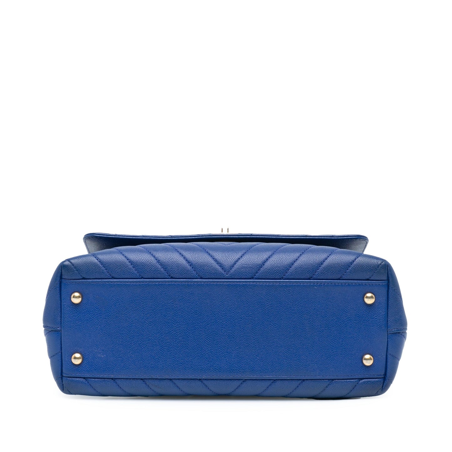 Blue Chanel Small Caviar Chevron Coco Top Handle Bag Satchel